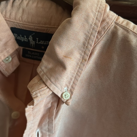 Ralph Lauren Men’s Large Blairs 100% Cotton Peach Preppy Short Sleeve Shirt - Picture 8 of 8